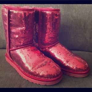 Authentic Ugg Red Sequin Boots - Size 10
